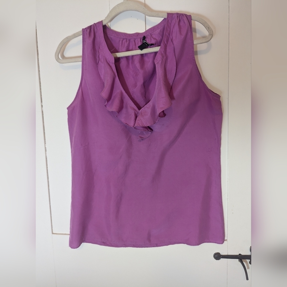 🩷 J.Crew M Silk Top  Ruffled Pink Sleeveless ultra feminine day to night - Picture 8 of 8